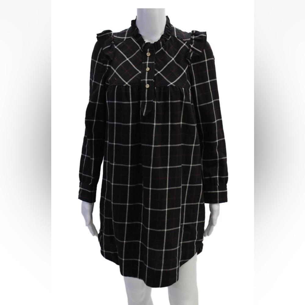 Isabel Marant Etoile Womens Shirt Dress Black Check Longsleeve Knee Size 36